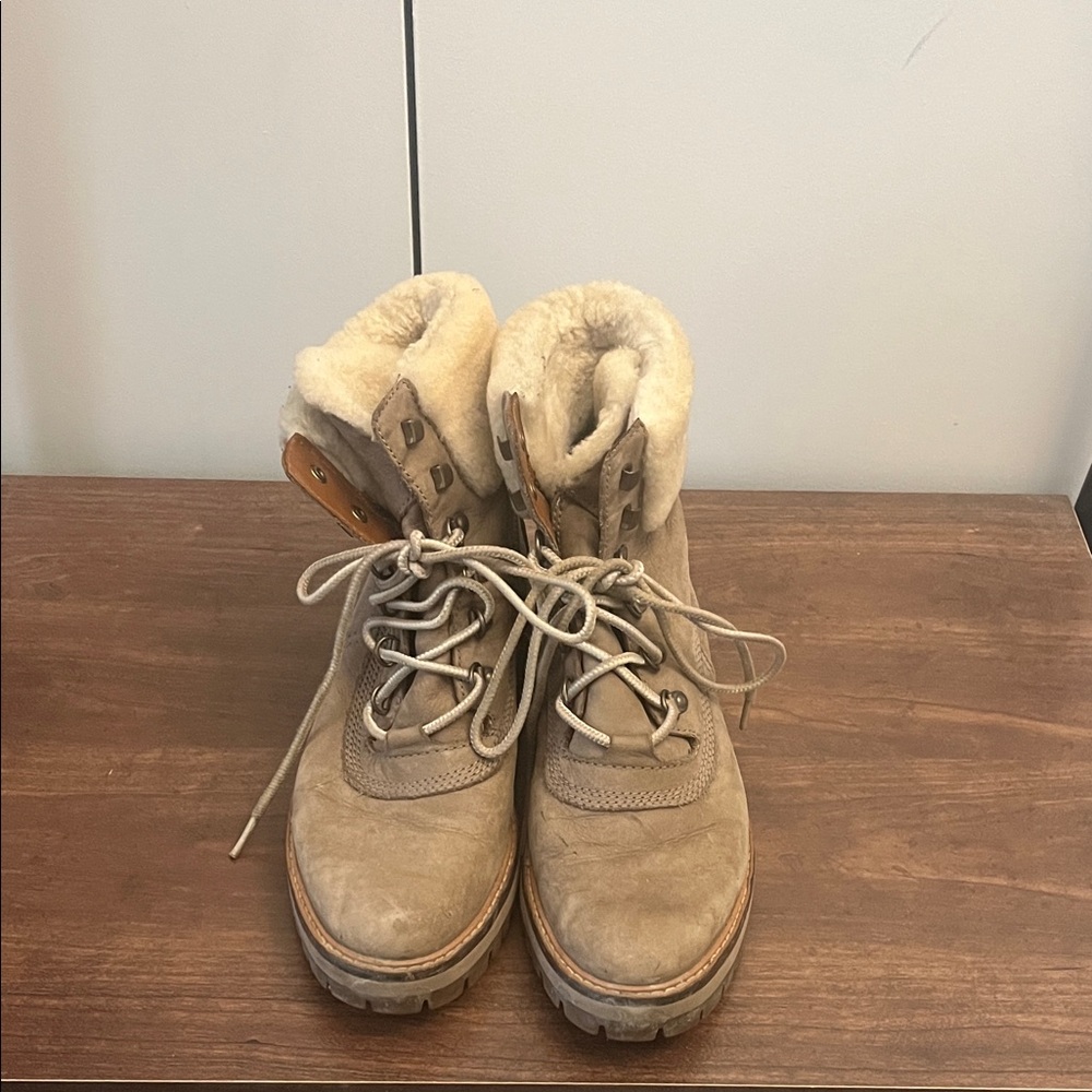 Timberland Tan Shearling-Lined Lace-Up Boots